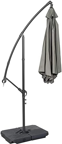 GardenCo 3m Cantilever Banana Parasol INCLUDES BASES & COVER - Hanging Parasol with Crank Handle - Outdoor Garden and Patio Sun Shade (Grey)