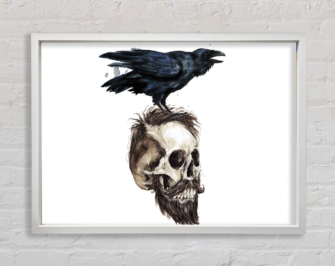 Crow On The Head Of A Skull Framed Wall Art
