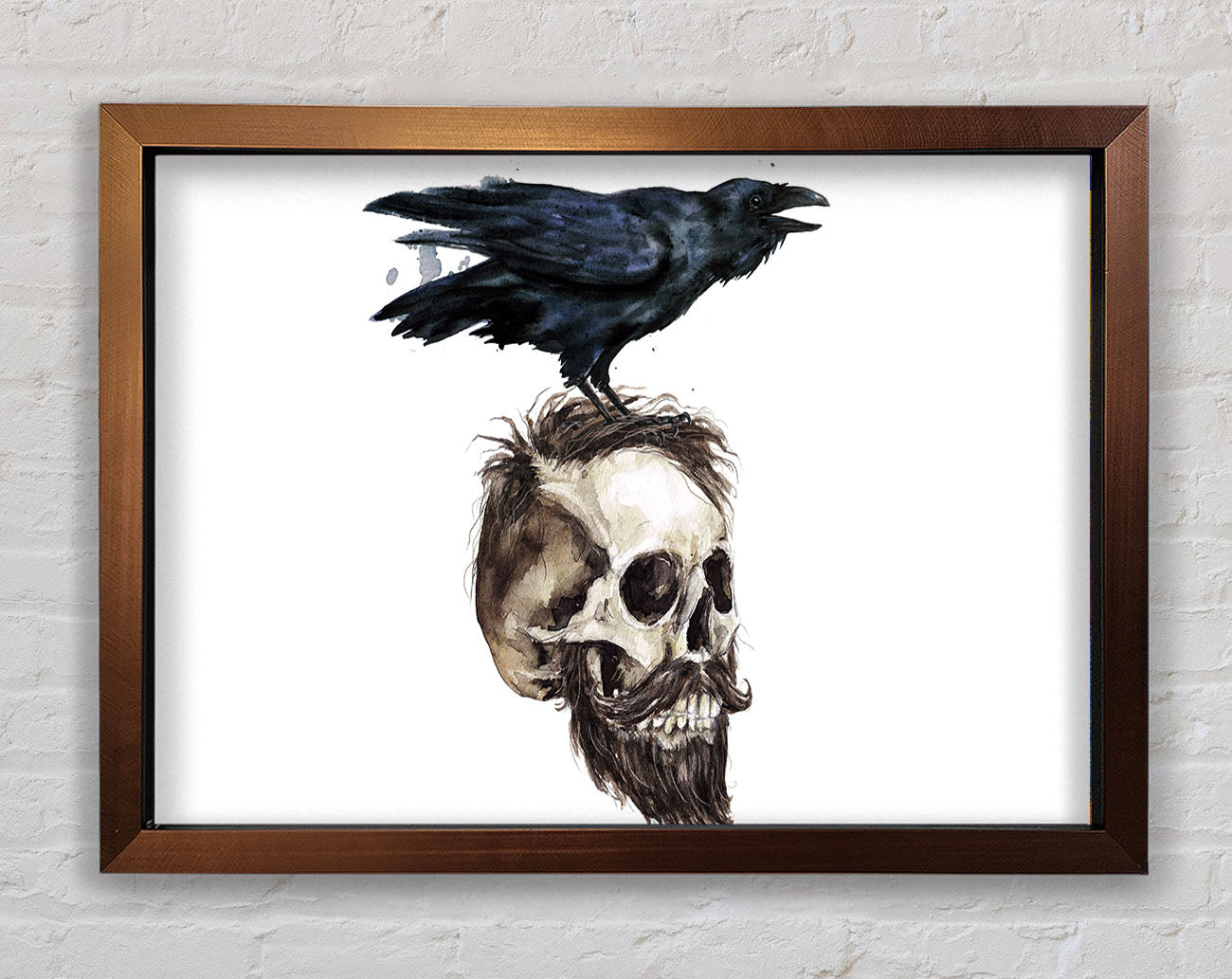 Crow On The Head Of A Skull Framed Wall Art