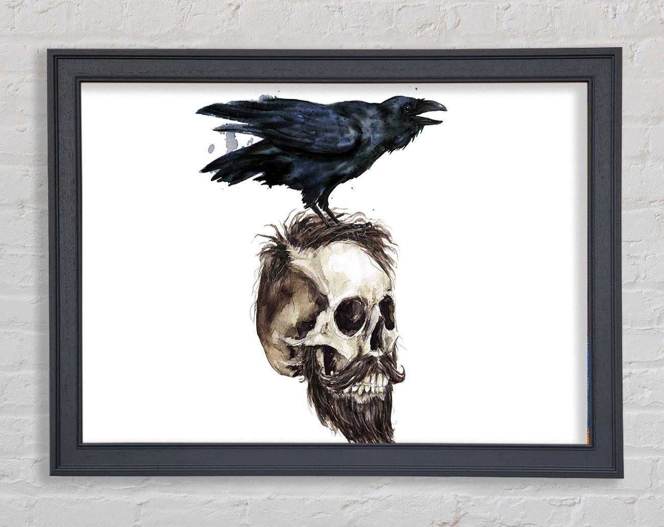 Crow On The Head Of A Skull Framed Wall Art