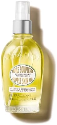 L'OCCITANE Almond Supple Skin Oil 100ml, 50% Pure Almond Oil for Deep Hydration & Glow, Vegan, Fast-Absorbing Body Oil, Luxury Clean Beauty Skincare for Soft, Supple Skin