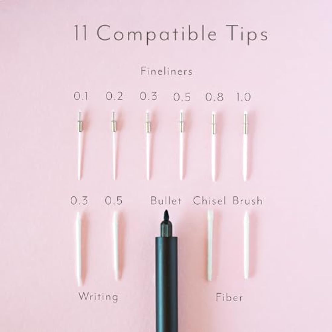 Tom's Studio Lumos Pro Single Tip (Matte Black) | Refillable Fineliner, Writing & Brush Pen | Comes with 11 Tips, 3ml Deep Black Ink Sample & 1x Ink Reservoir