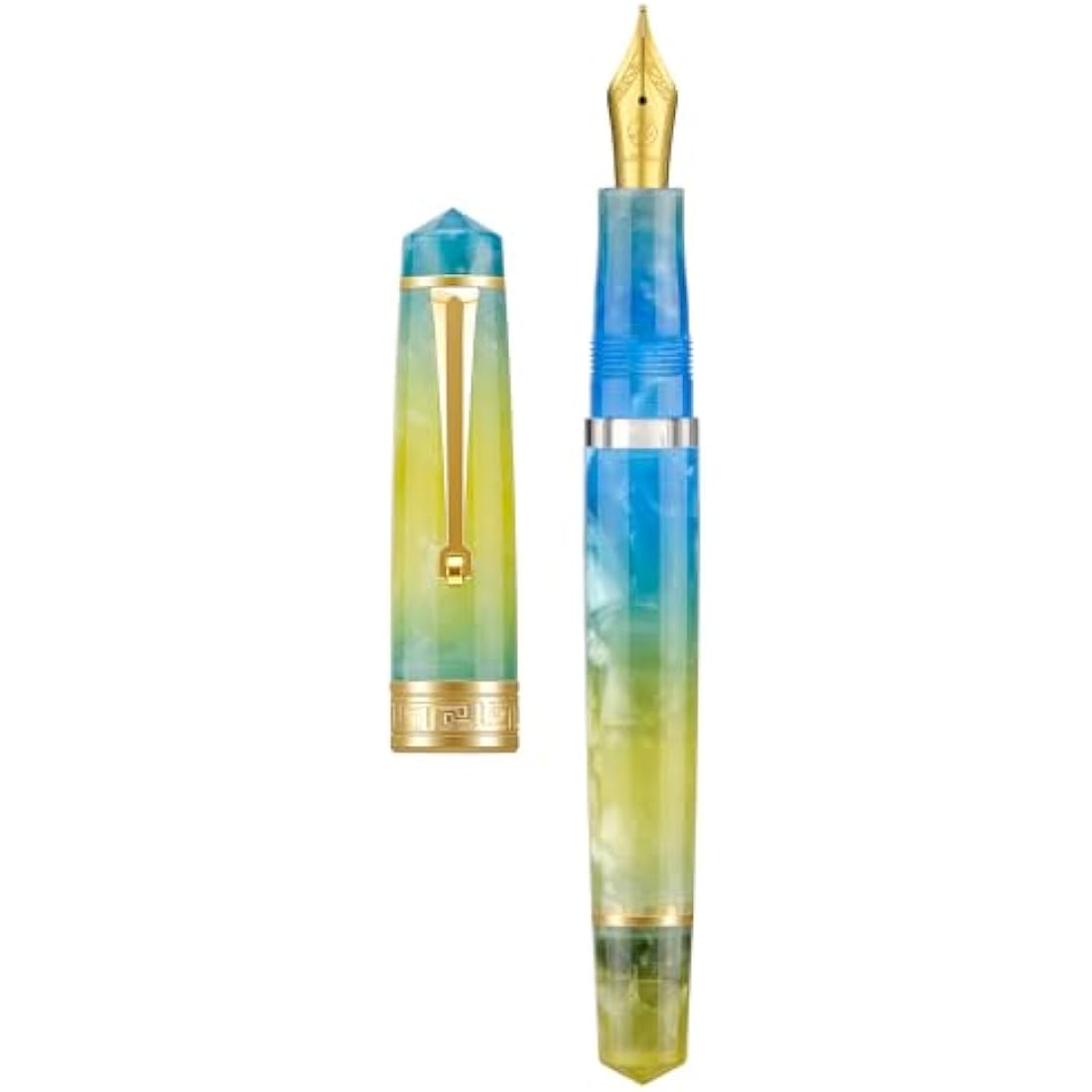 Asvine P20 Piston Fountain Pen Gradual Yellow Resin, Iridium Extra Fine Nib Gold Trim Smooth Writer Collection with Case Set