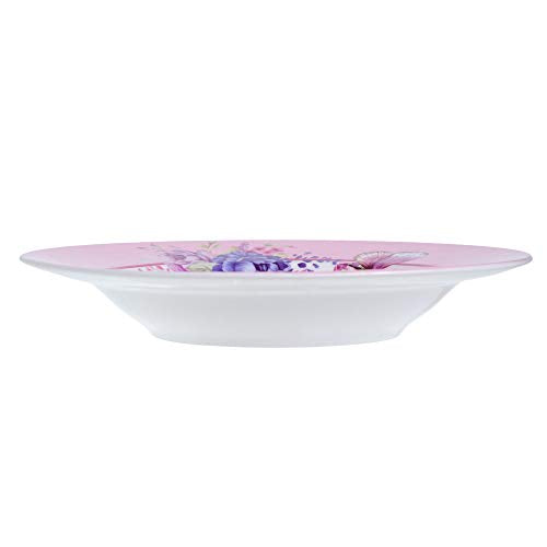 Porcelain Fine China Soup Pasta Bowls Wide Rimmed Set 4 Gift Box 9 inch 23cm (Butterflies Rose)