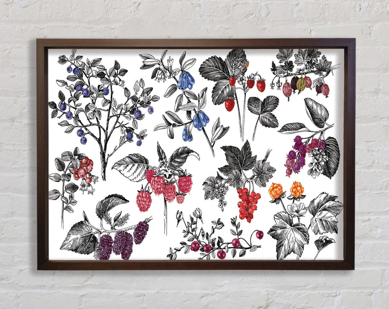 Collage Of Flowers And Berries Framed Wall Art