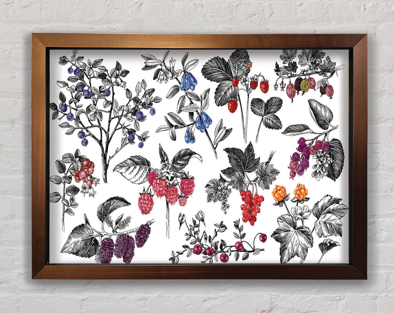 Collage Of Flowers And Berries Framed Wall Art