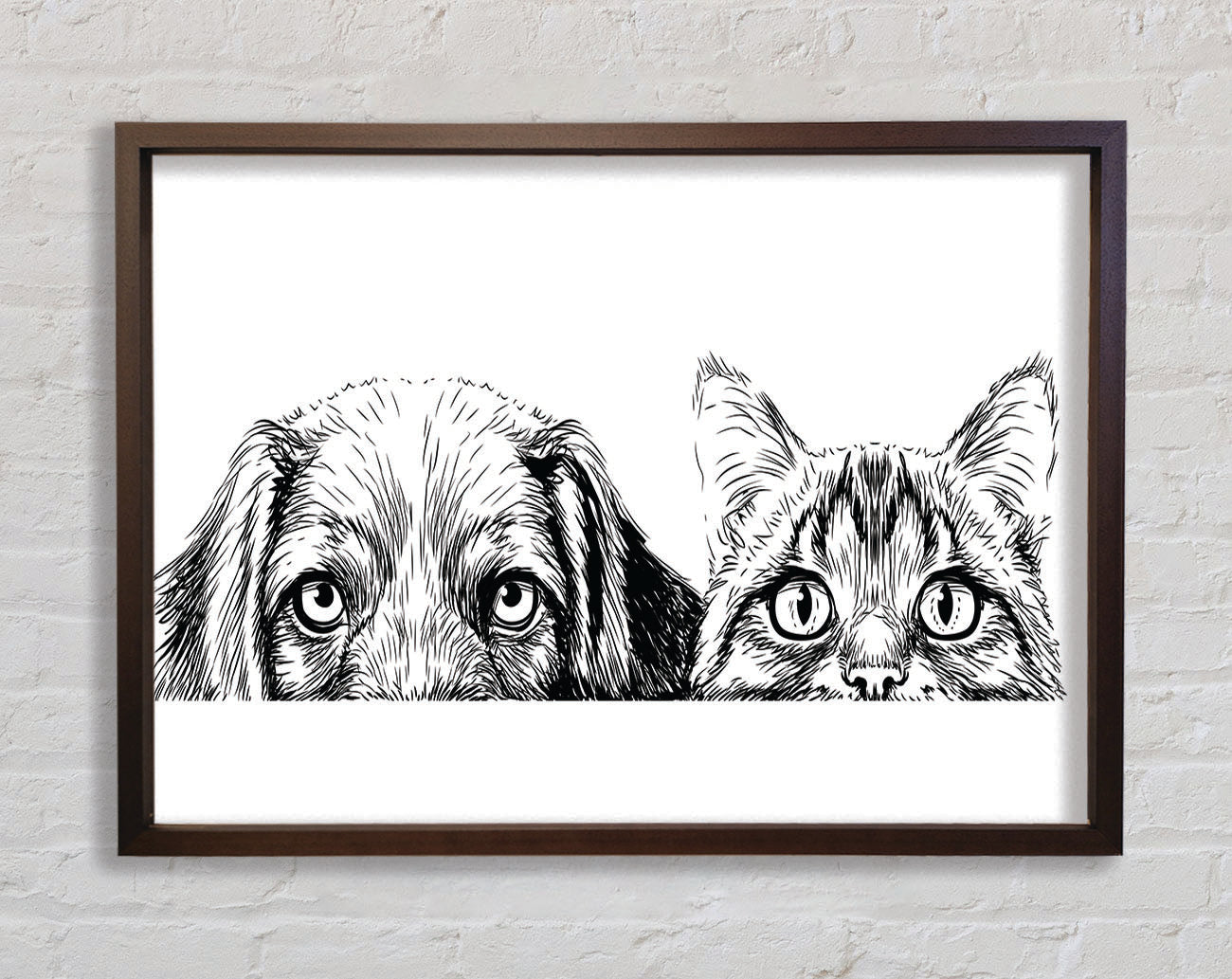 Cat And Dog Peep Framed Wall Art