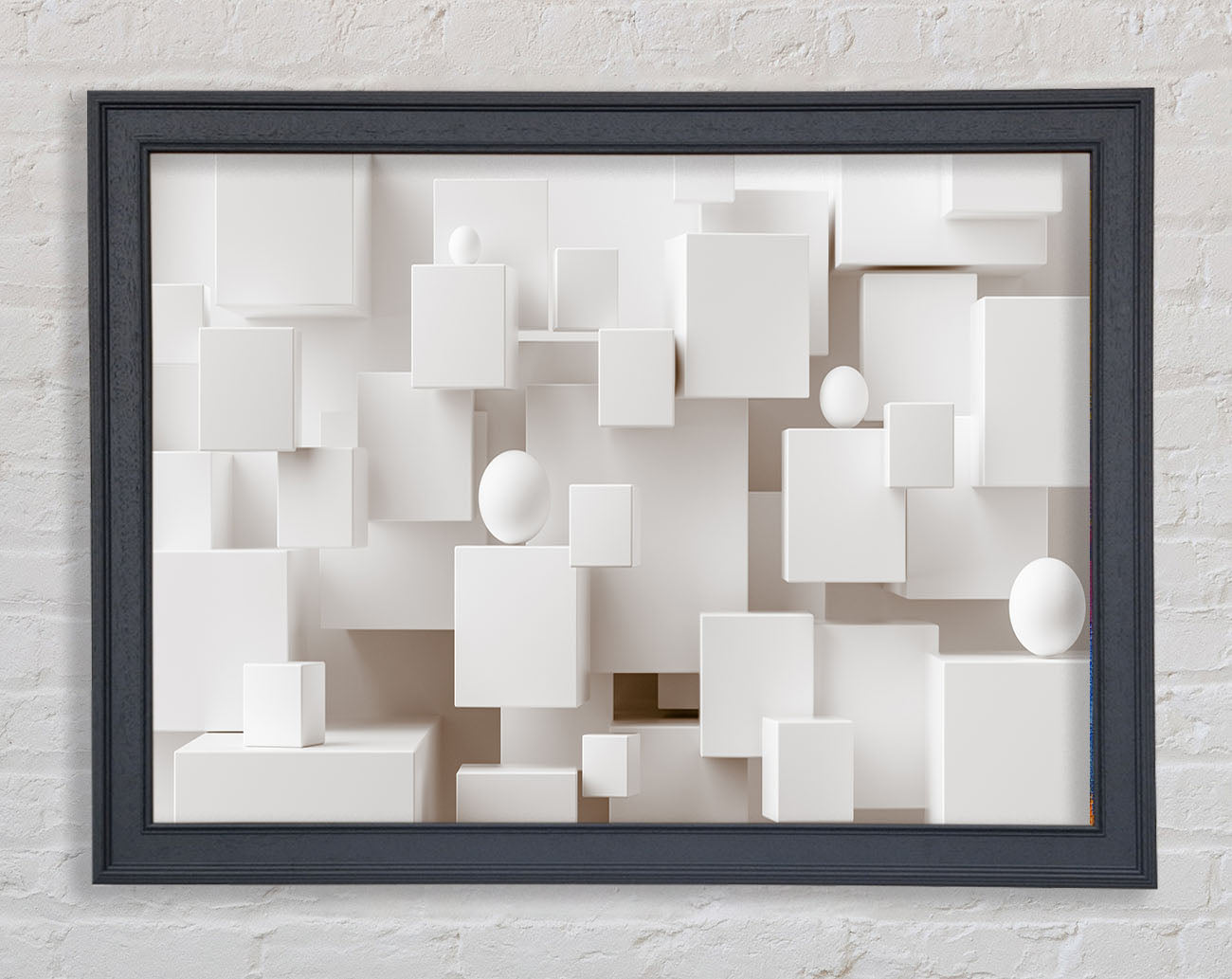 Cubes And Spheres White Framed Wall Art