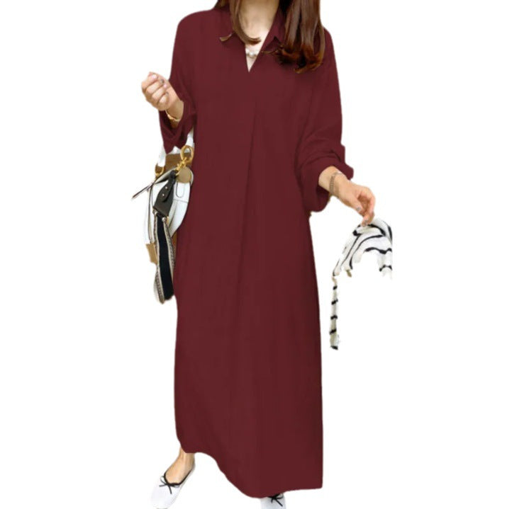 New Solid-color Turn-down CollarCotton-linen Long-sleeve