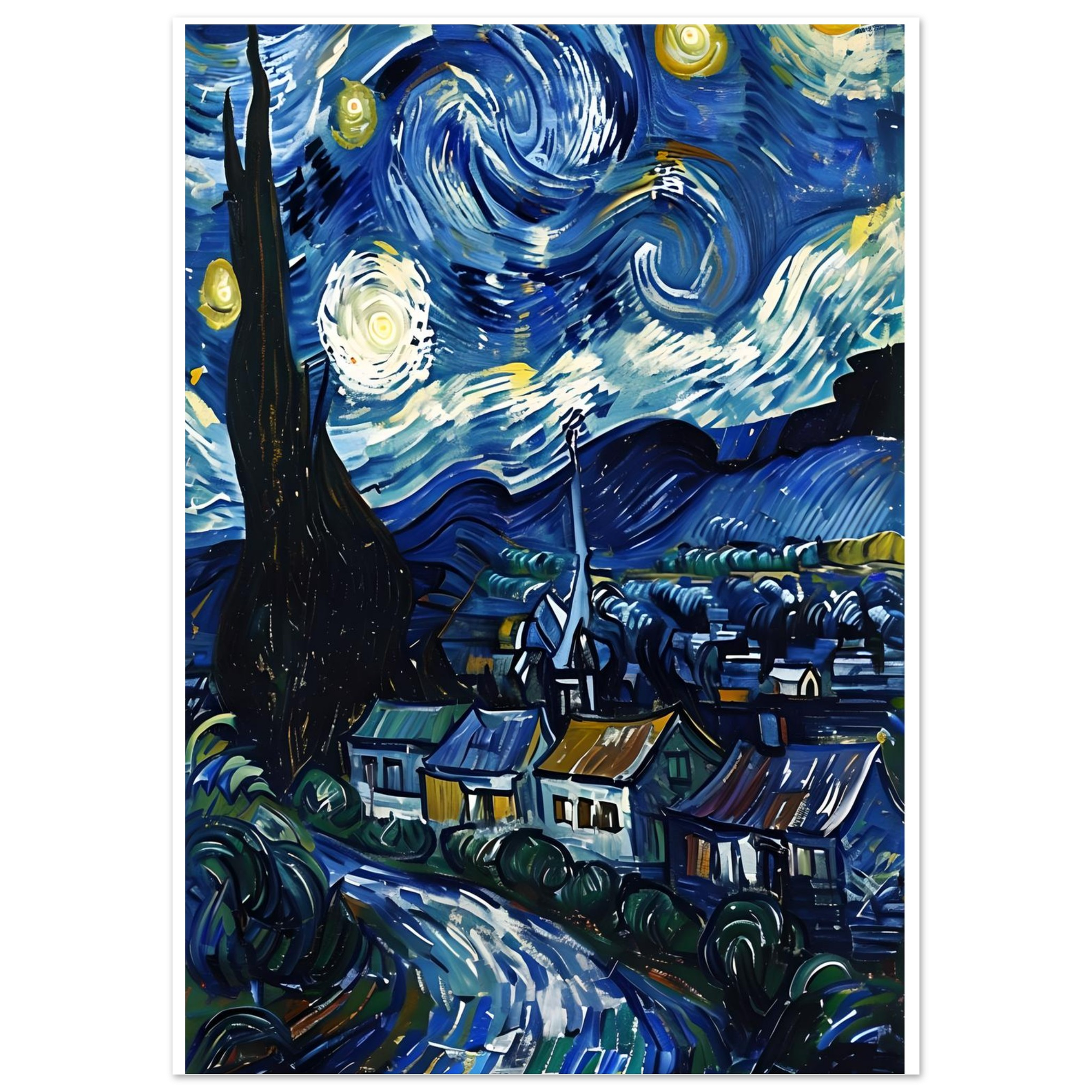 Starry Night Inspired Fine Art Print | Van Gogh Masterpiece Reproduction Poster | Classic Wall Decor