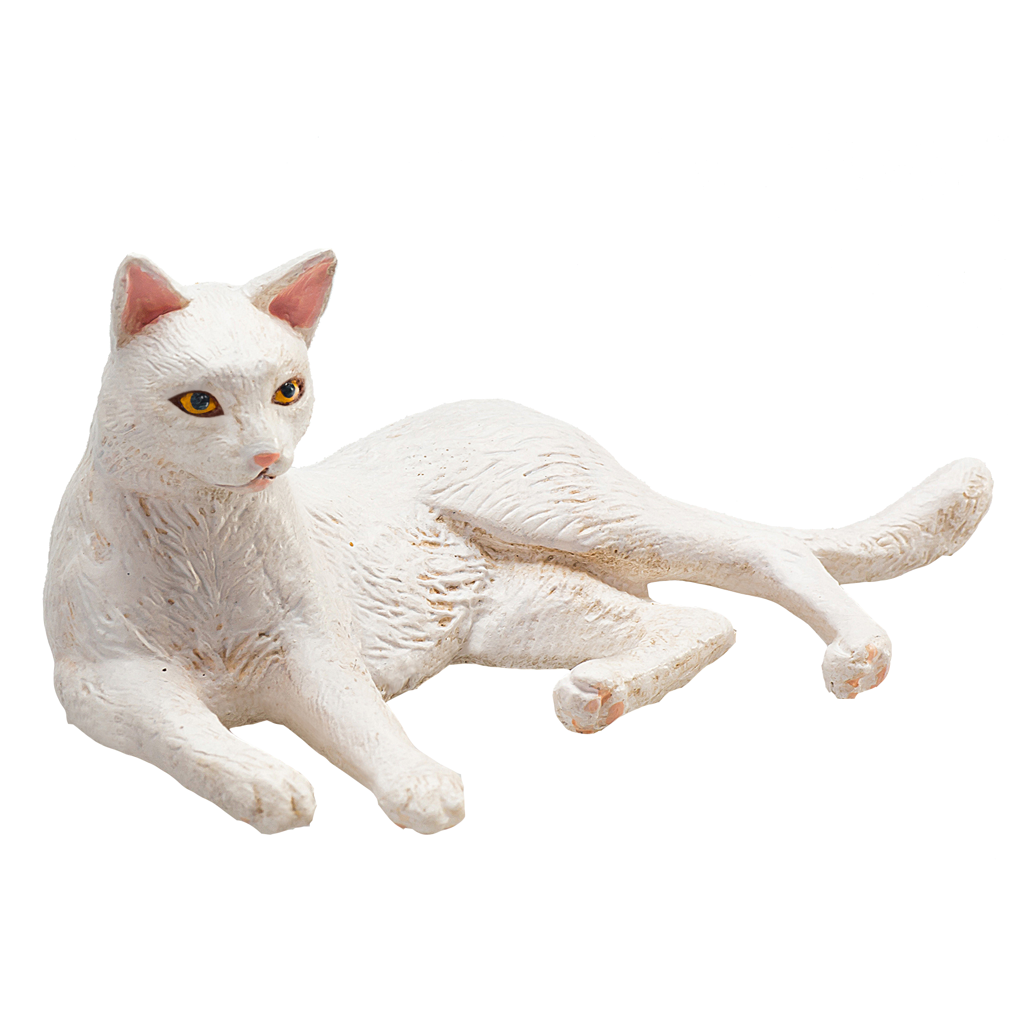 Cat Lying White Toy Realistic Pet Figurine
