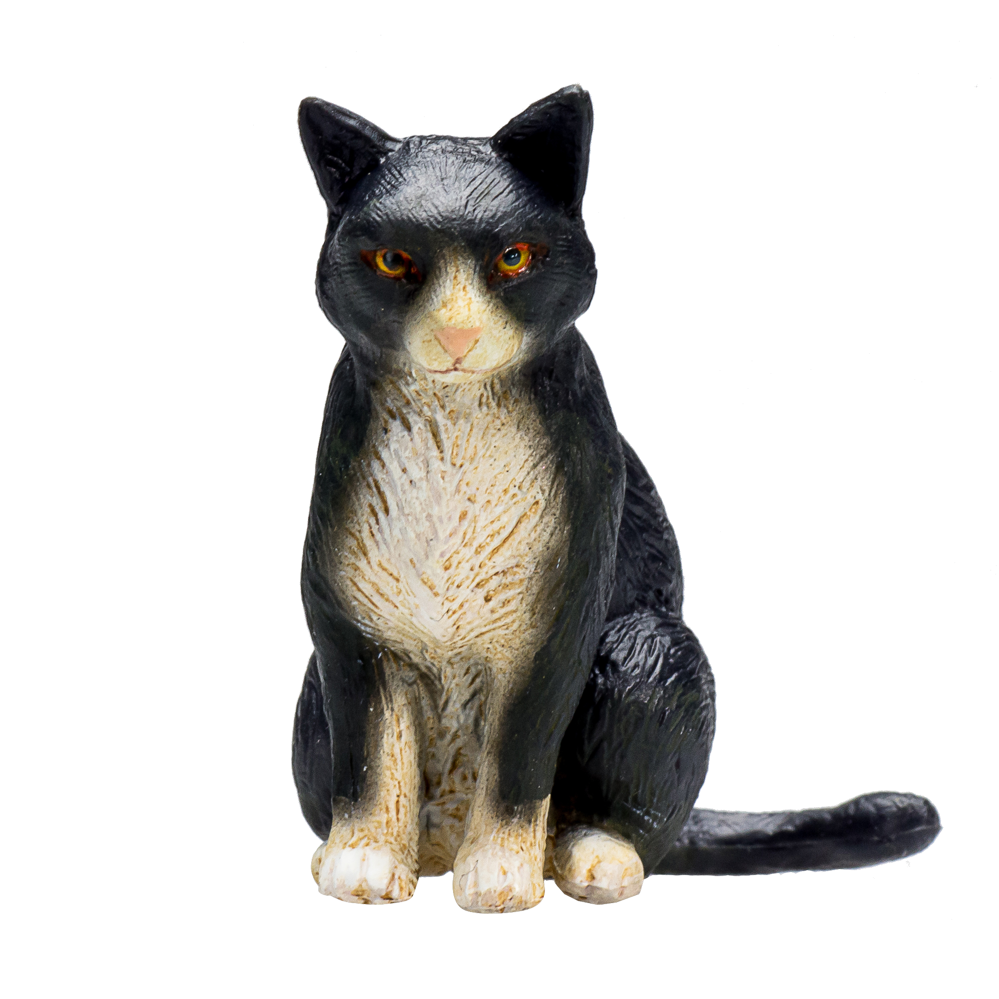 Cat Sitting Black and White Toy Realistic Pet Figurine