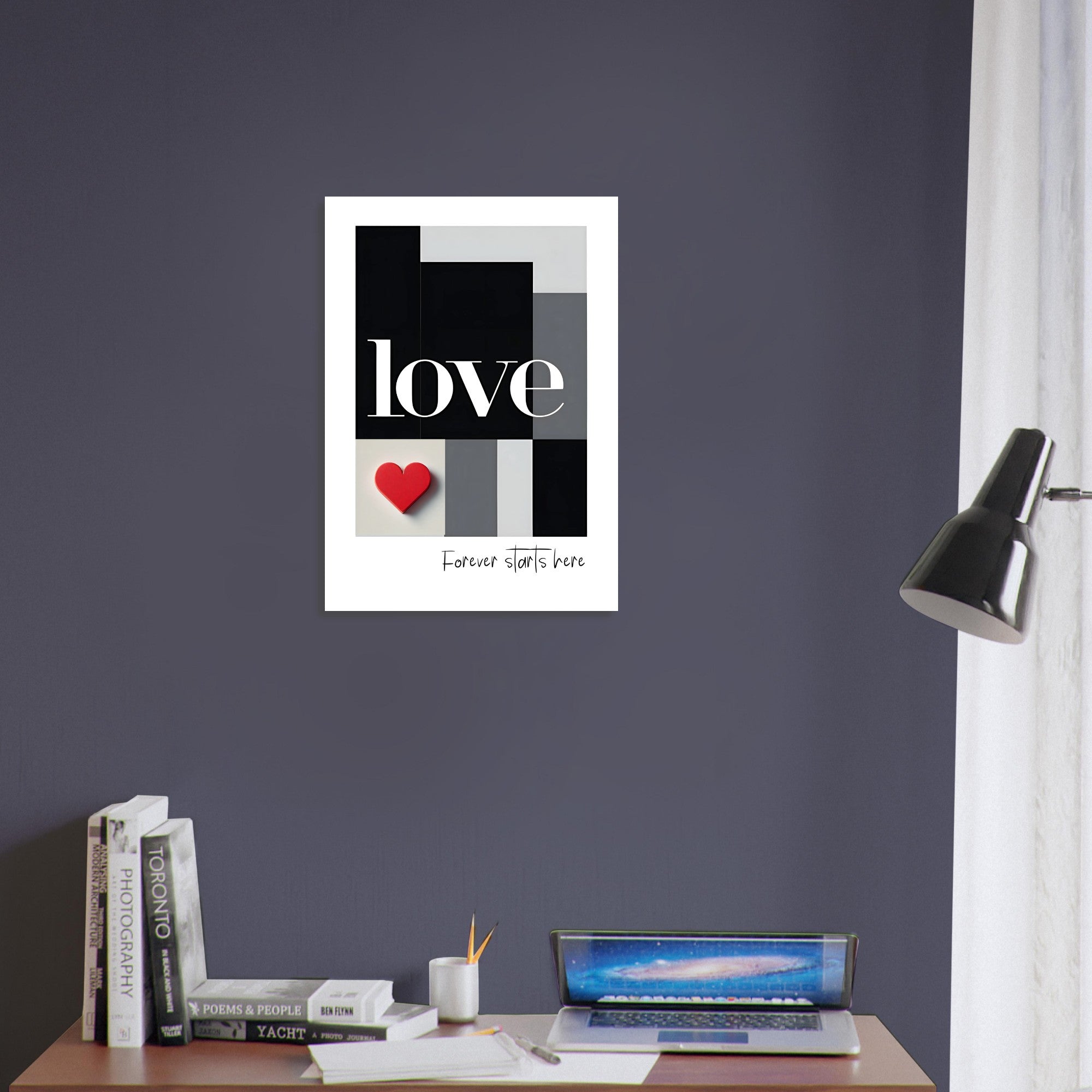 Forever Starts Here Love Poster – Minimalist Romantic Wall Art, Wedding Gift Print, Modern Couple Decor, Anniversary Typography Art