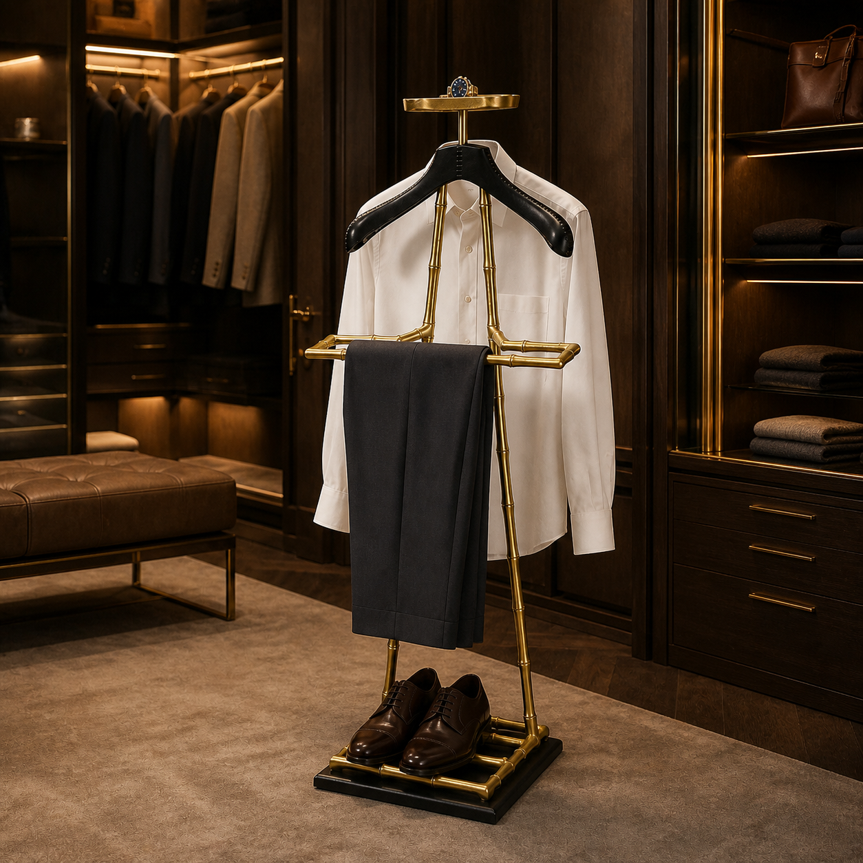 Luxury Dressboy Vintage Brass / Black 50.5 x 31 x H. 117 cm - Clothes Rack Coat Rack Suit Stand Mute Servant Gentleman - Luxury Accessories