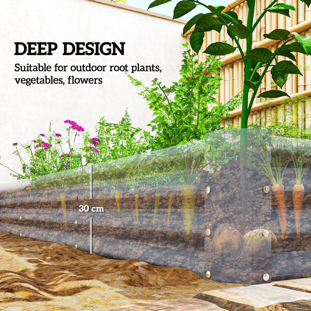 Outsunny Galvanised Raised Garden Bed, 240x120x30cm Raised Bed, Silver