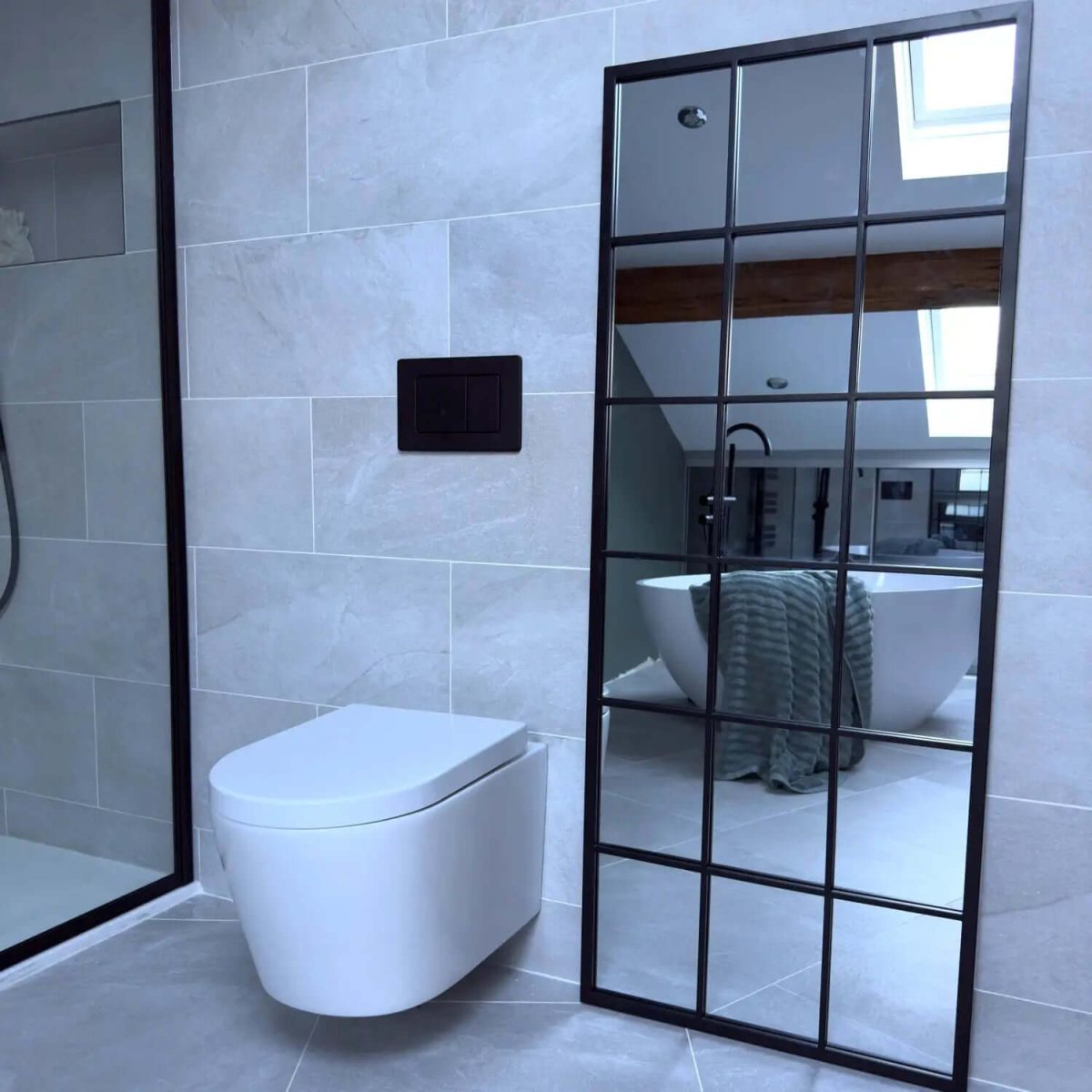 Kyō - Full Length Black Metal Rectangle Lattice Grid Mirror - 150cm x 60cm.