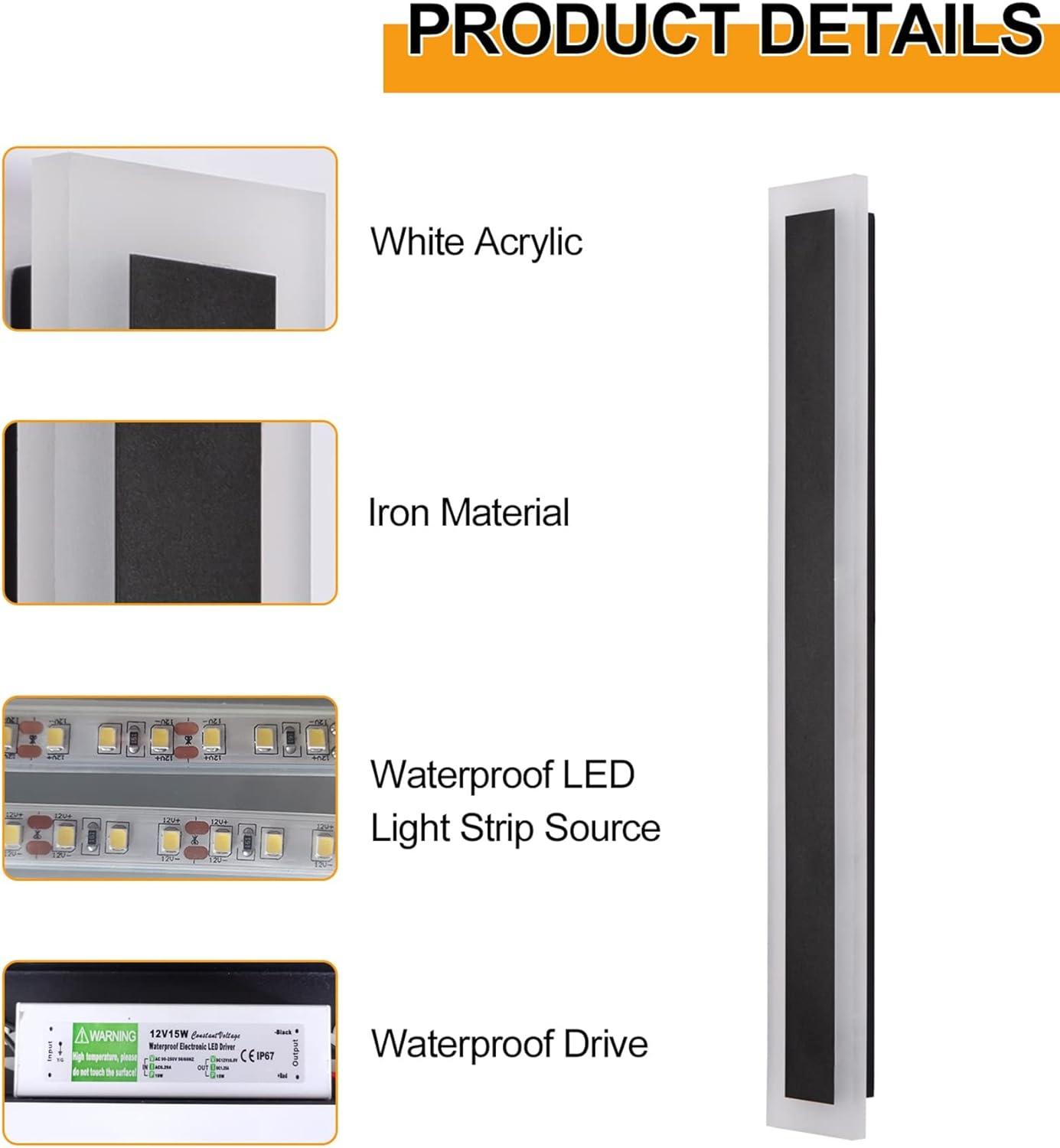 Outdoor Wall Light 90cm Modern Porch Patio Black Waterproof 18W YAOWSZM
