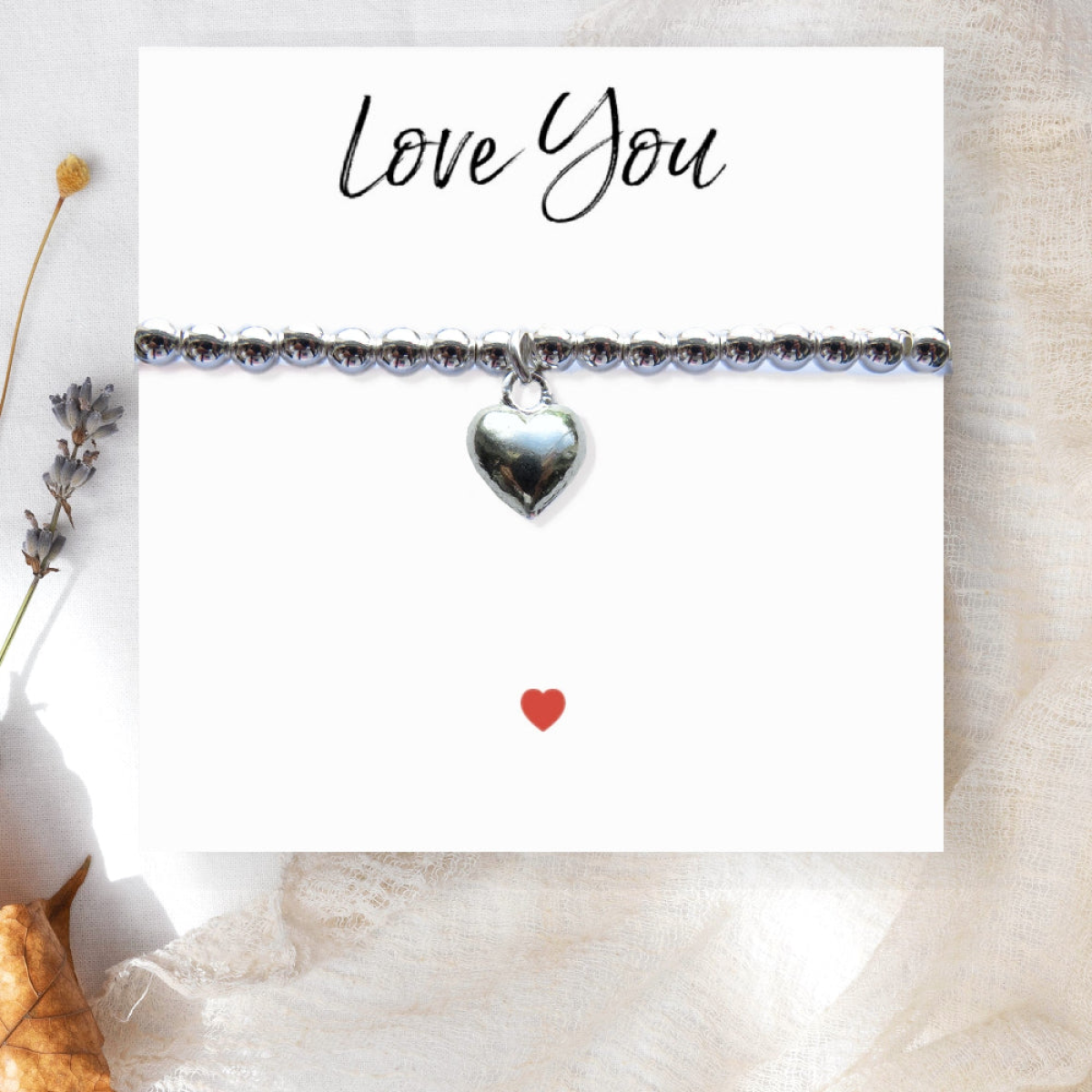 Small Love You Gift Hamper - Silver Heart Bracelet, Chocolates & Candle