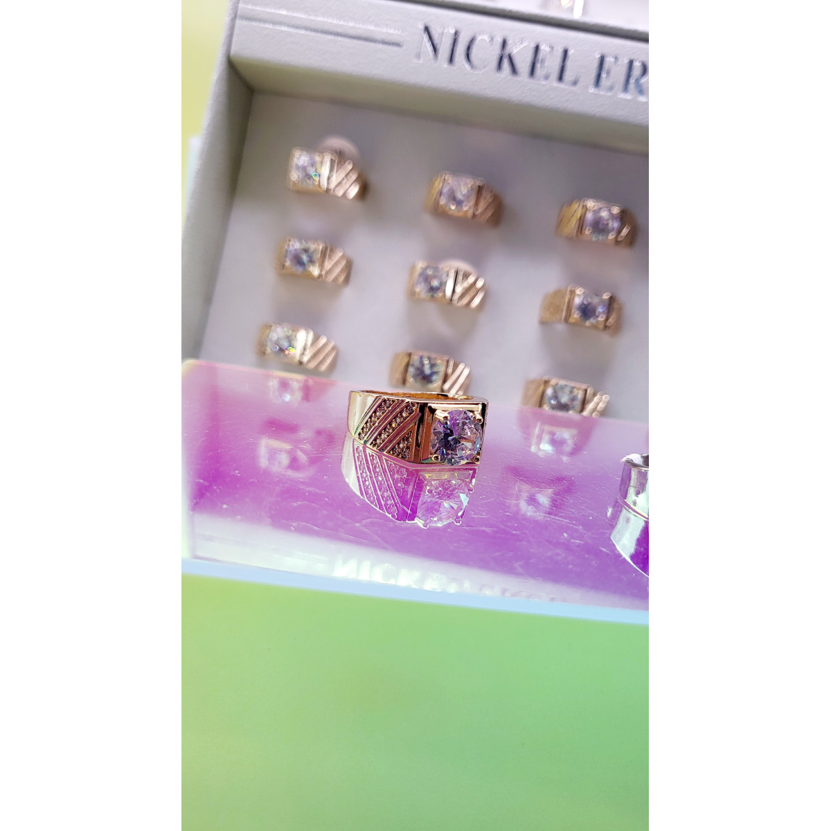 Men's Iced Out Crystal Box Set of 12 Rings