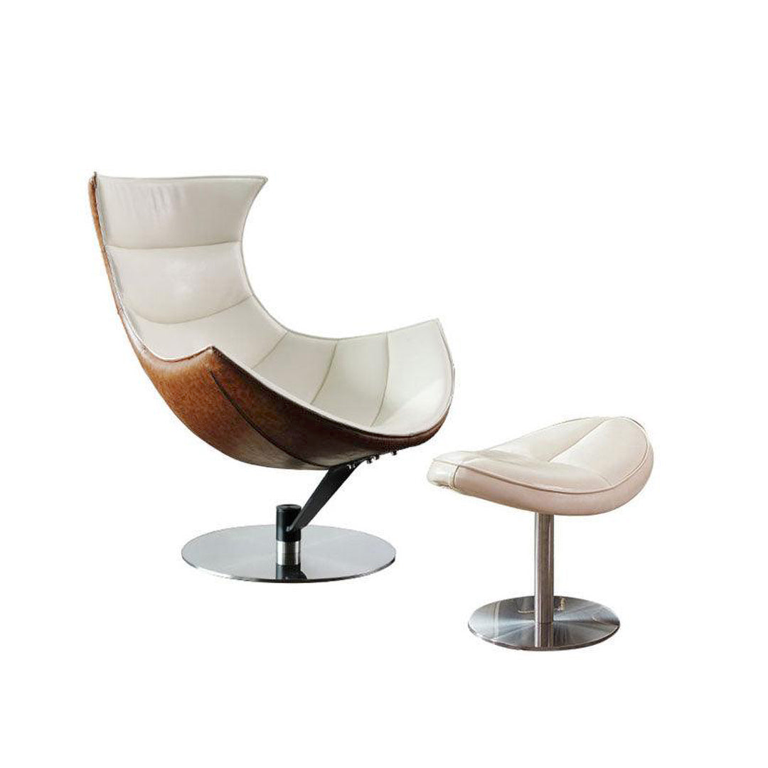 Lobster Lounge Swivel Chair With Ottoman, Walnut Texture