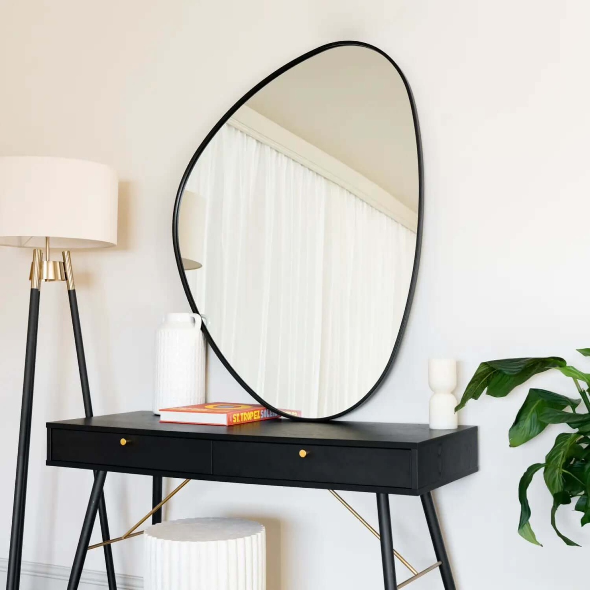 Izumi- Black Metal Irregular Pebble Mirror - 120cm x 90cm