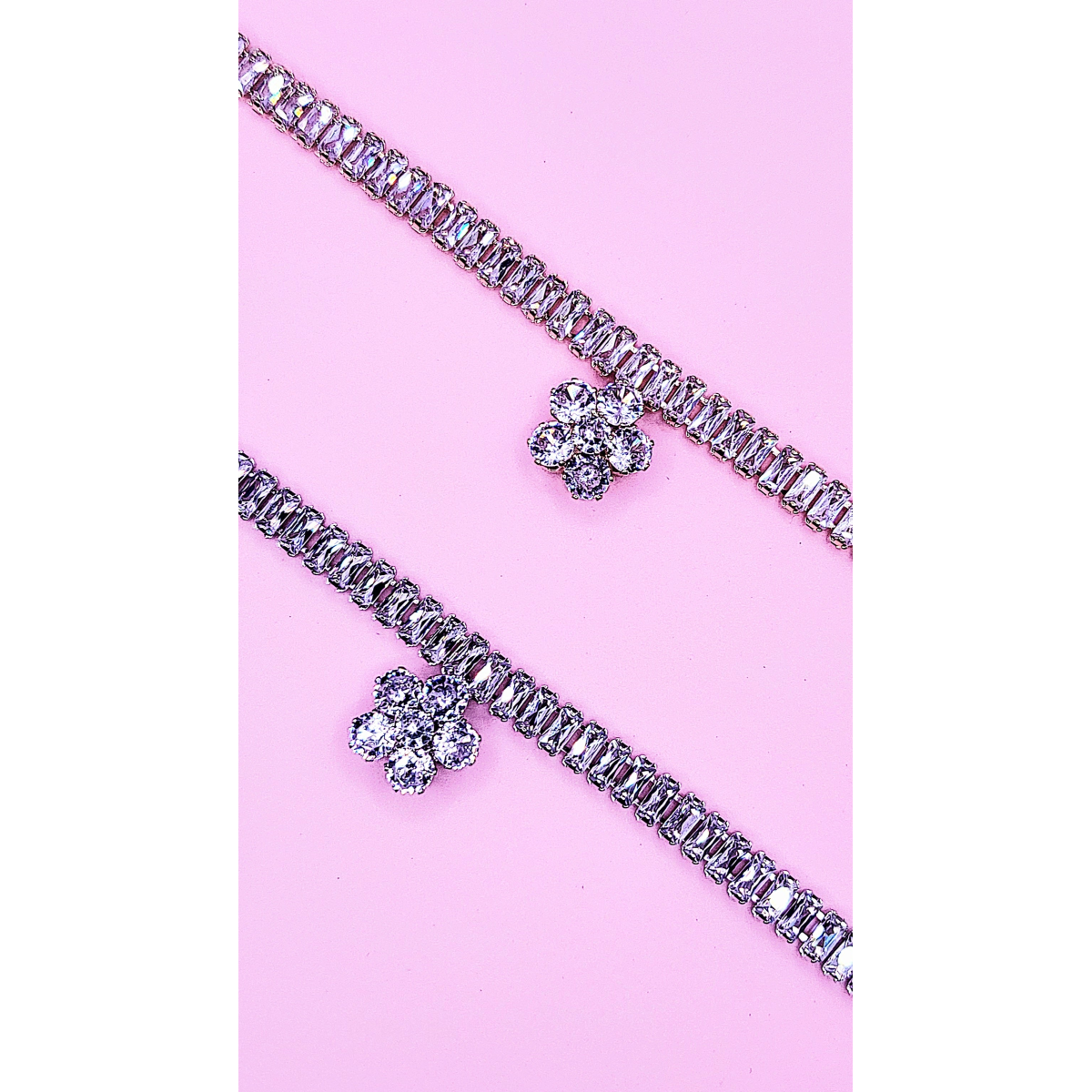 Flower Crystal Baguette Cut Layered Necklace Set