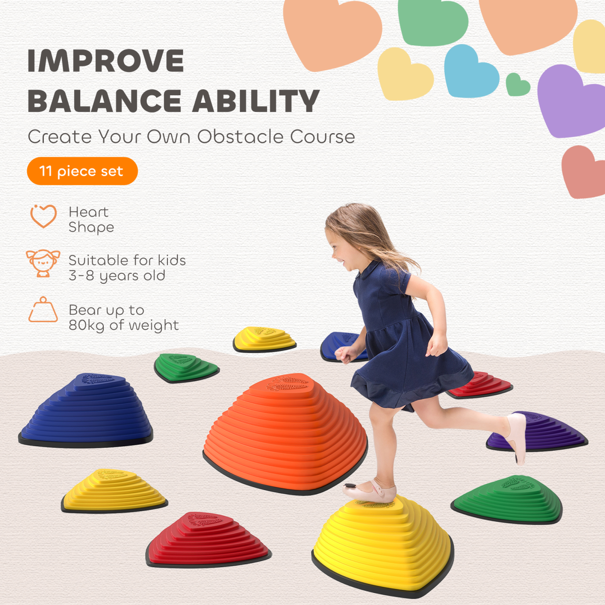 AIYAPLAY 11 Pieces Stepping Stones for Balance and Motor Skills