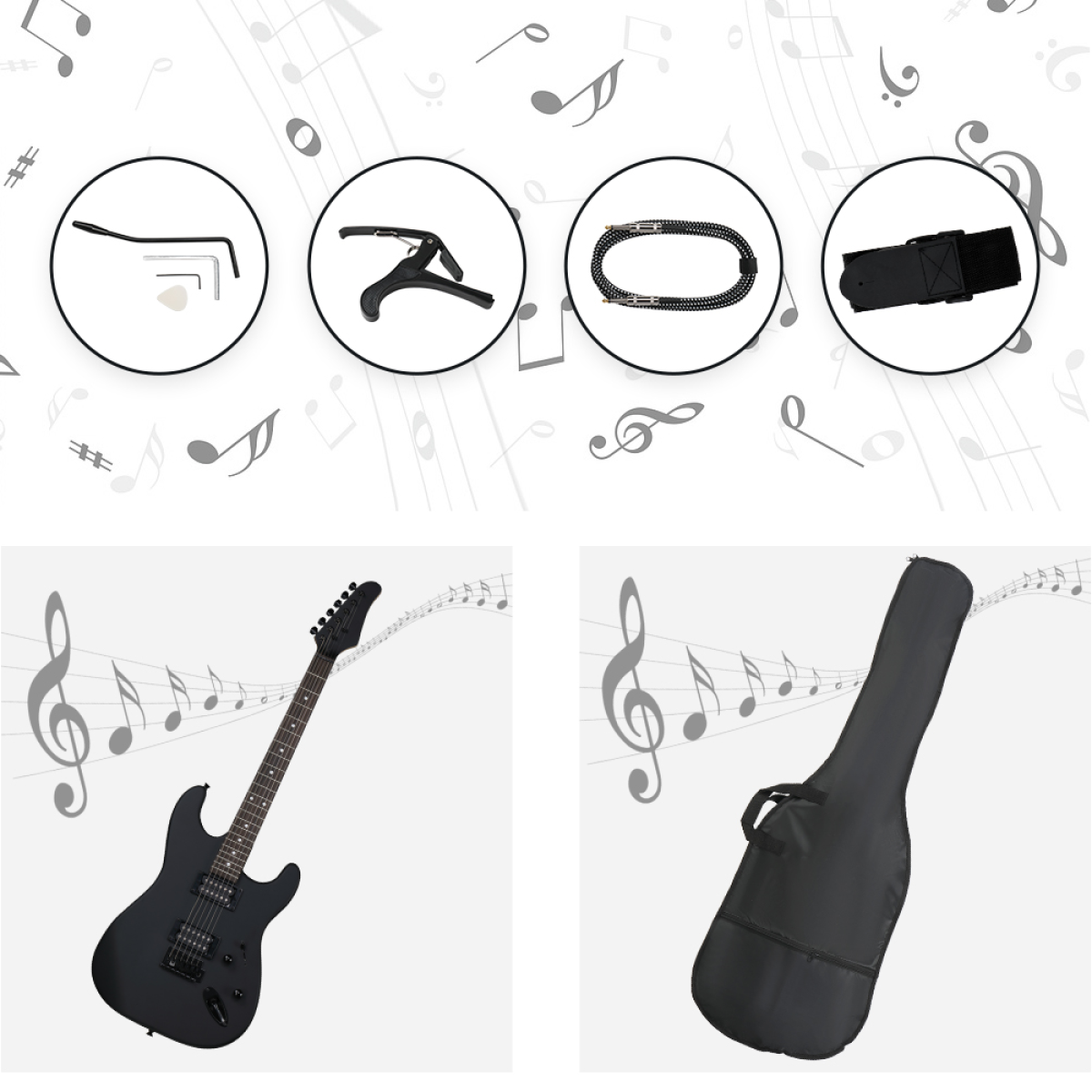 GST 39in Electric Guitar H-H Pickups Black suit for Heavier Rock