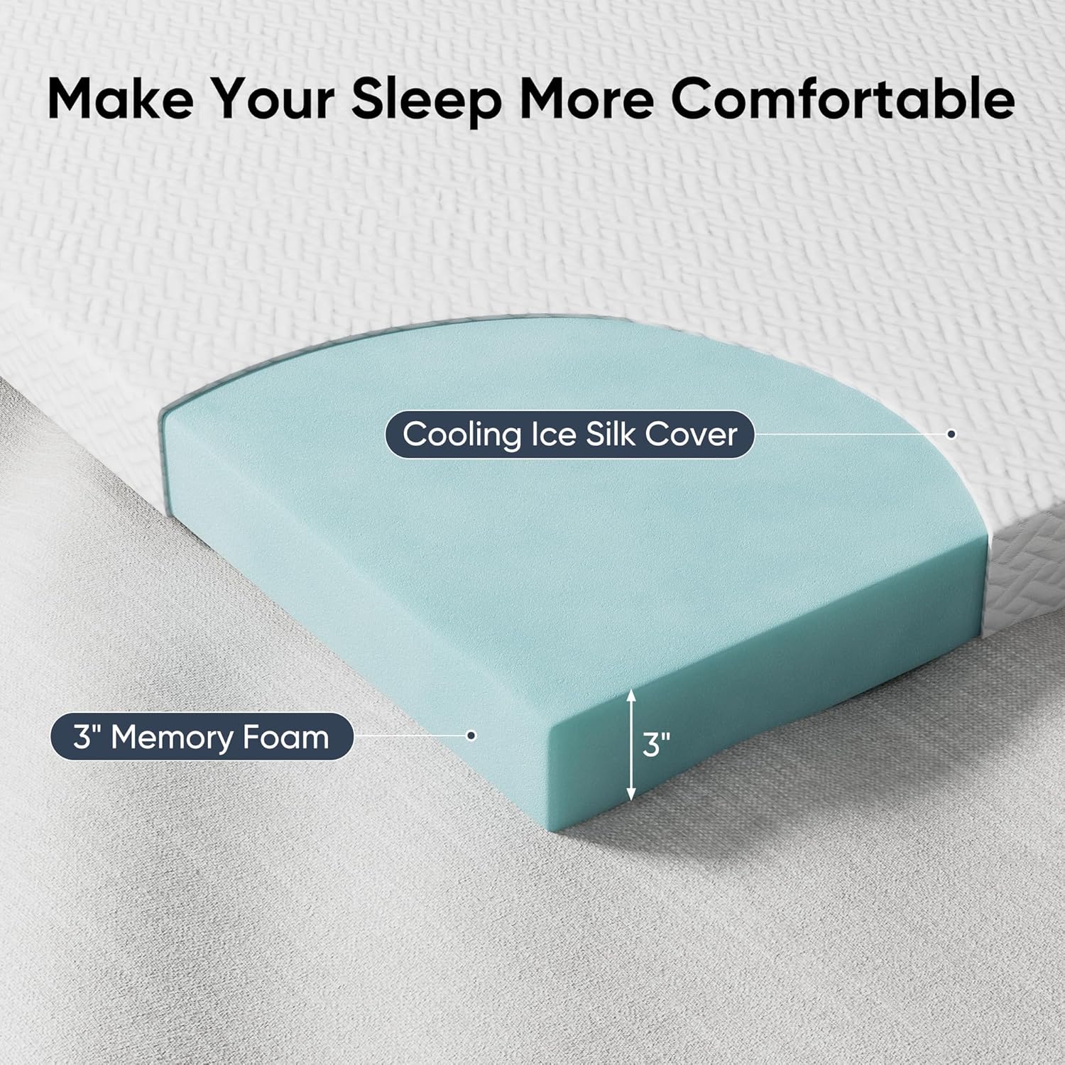 Memory Foam Mattress Topper Double 3 Inch Cooling Washable Hawthyhome
