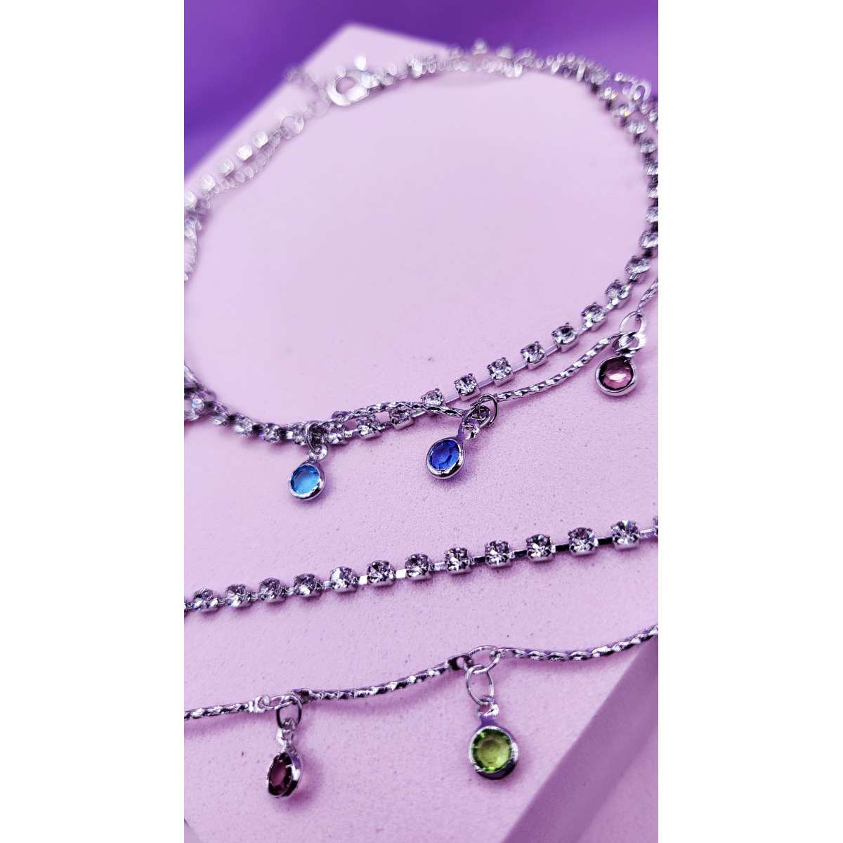 Rainbow Crystal Charm Tennis Anklet