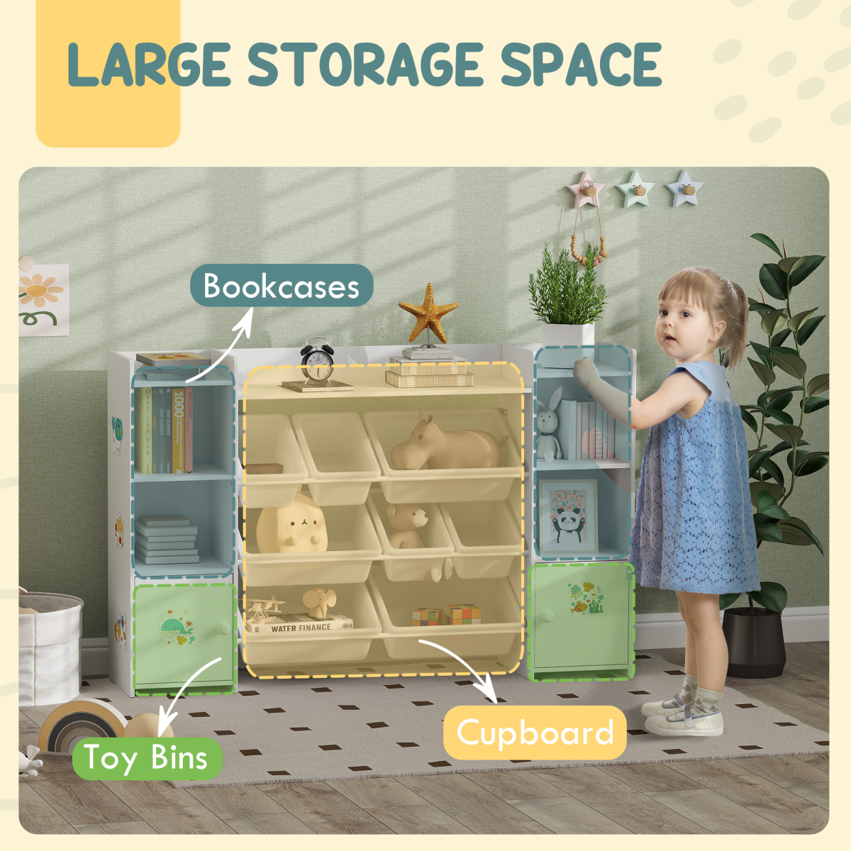 AIYAPLAY Kids Toy Storage Organiser with 8 Removable Storage Bins, White