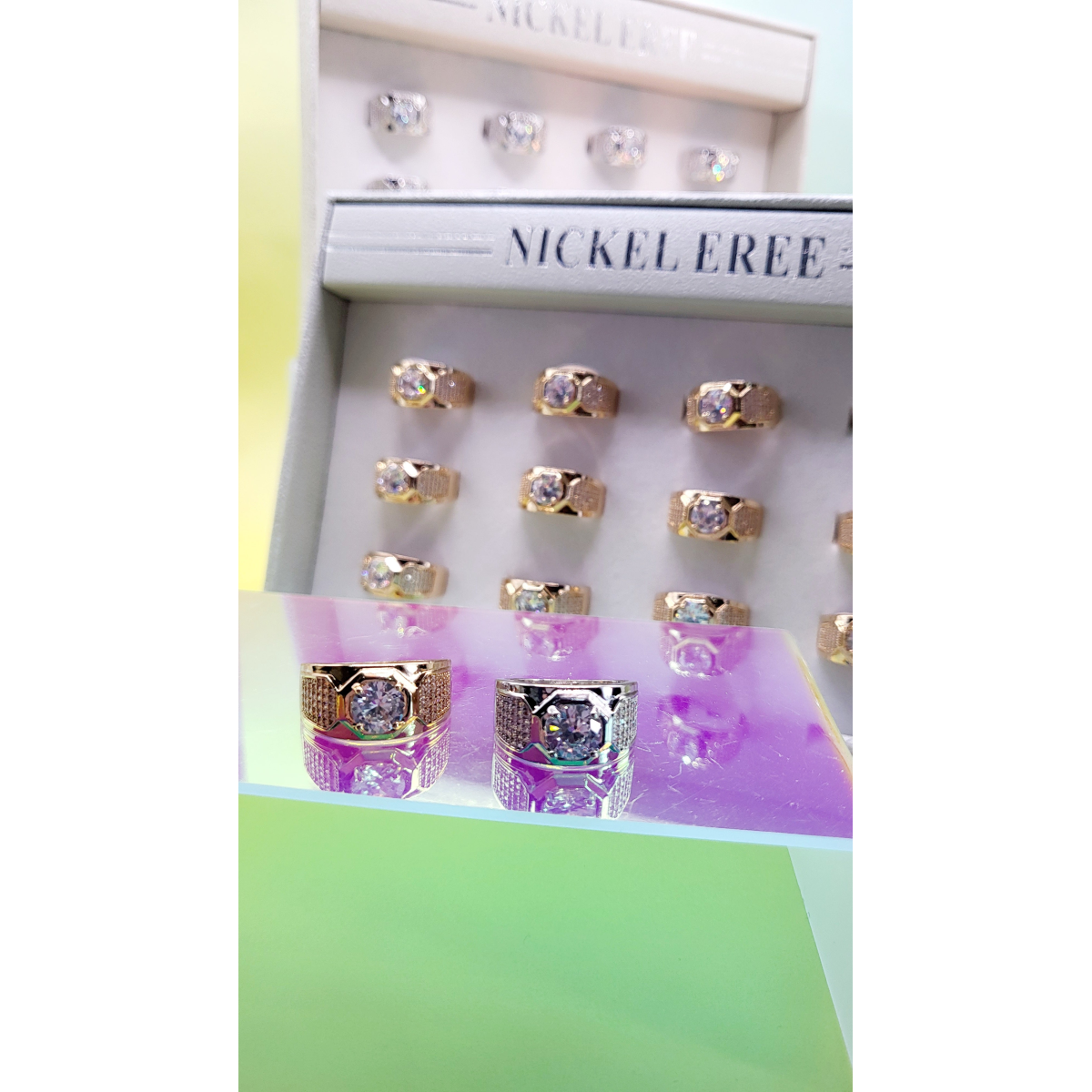 Men's Iced Out Crystal Box Set of 12 Rings