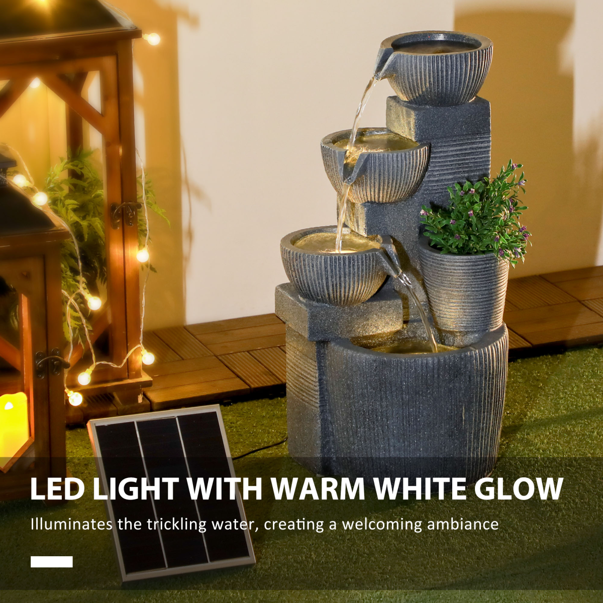 Outsunny Outdoor Water Fountain, Waterfall Fountain with LED Lights