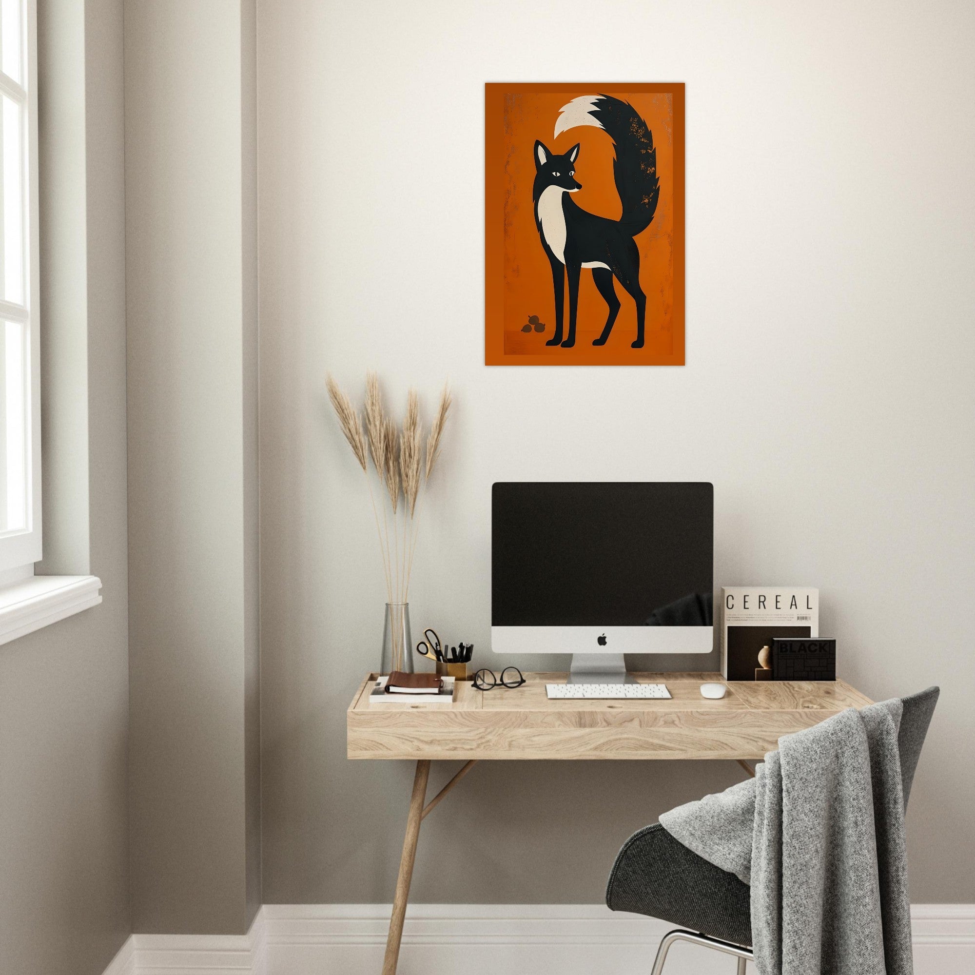 Modern Fox Poster - Scandinavian Woodland Animal Art - Retro Orange Minimalist Print for Home