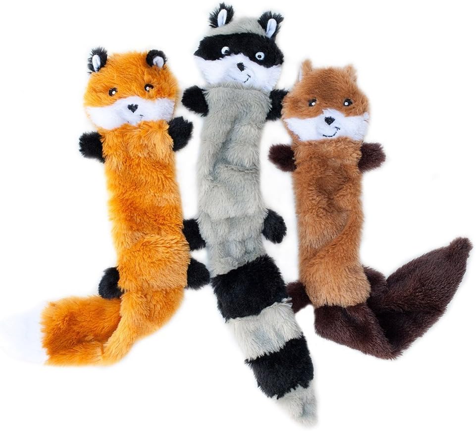 Peltz - Fox Raccoon Squirrel No Stuffing Squeaky Dog Toys, Unstuffed Chew Toy For Small & Medium Breeds Soft Plush Toys Flat No Stuffing Puppy