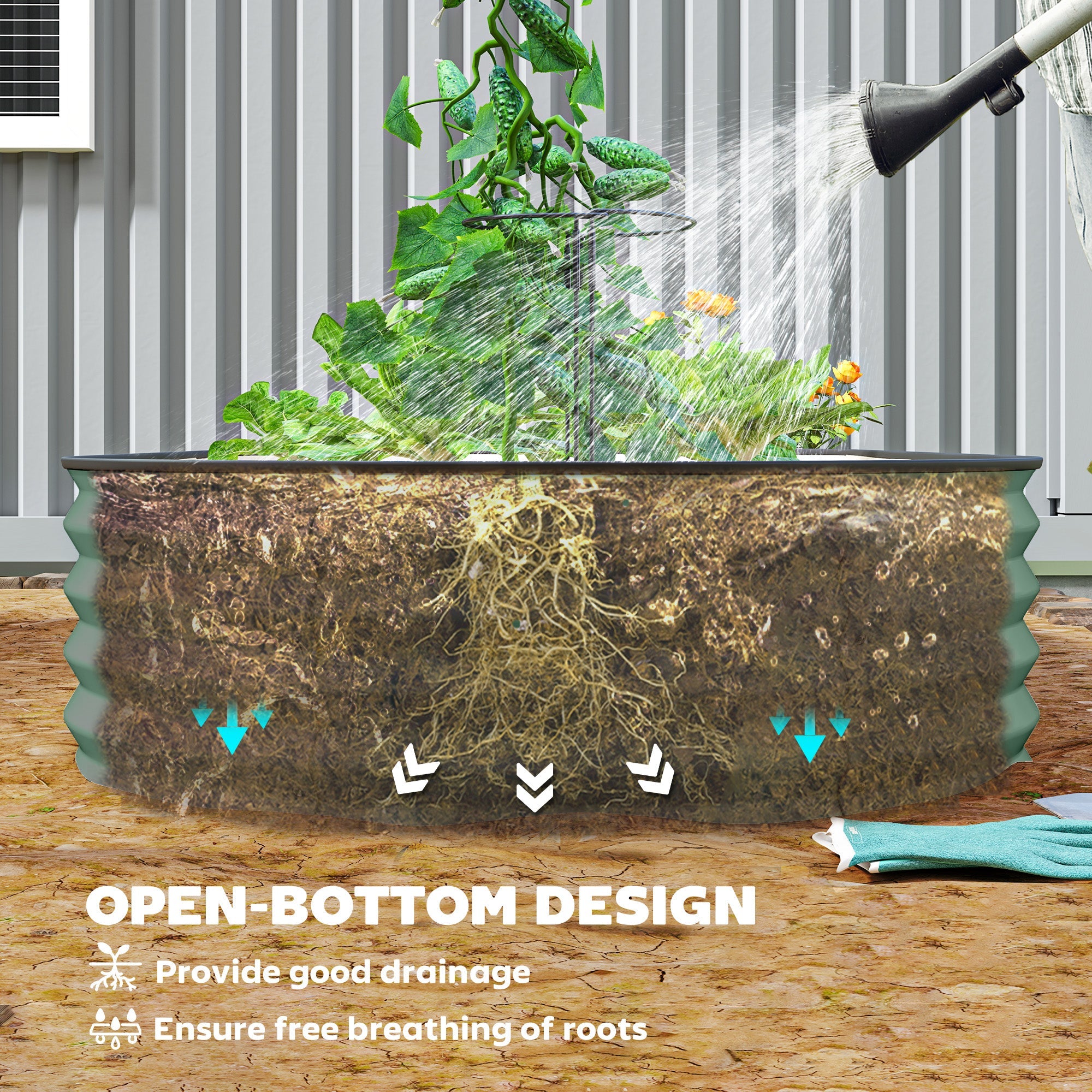 Outsunny Set of 2 Raised Beds for Garden with Metal Plant Stakes, Green
