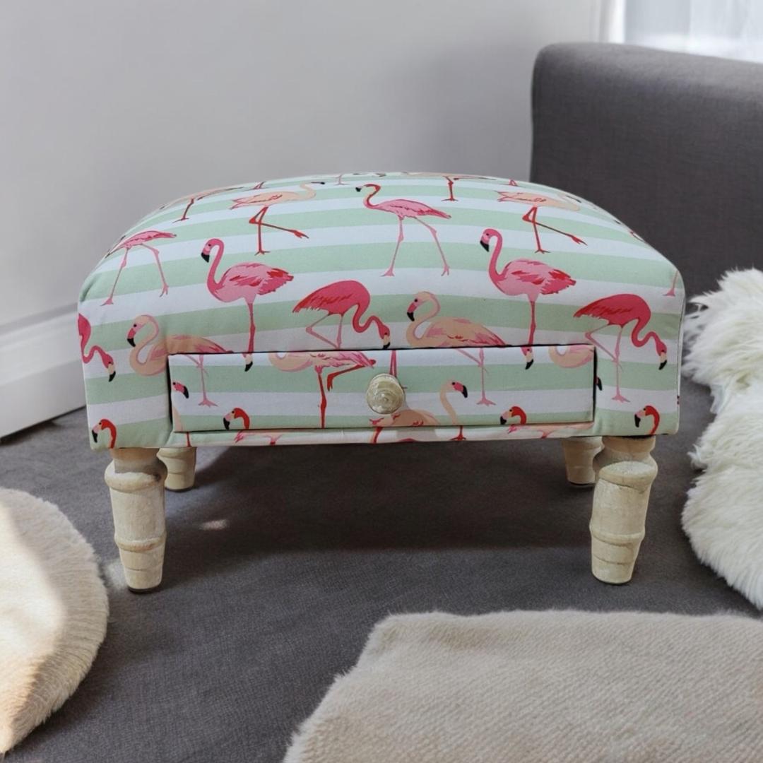 FLAMINGO FABRIC FOOTSTOOL WITH DRAWER
