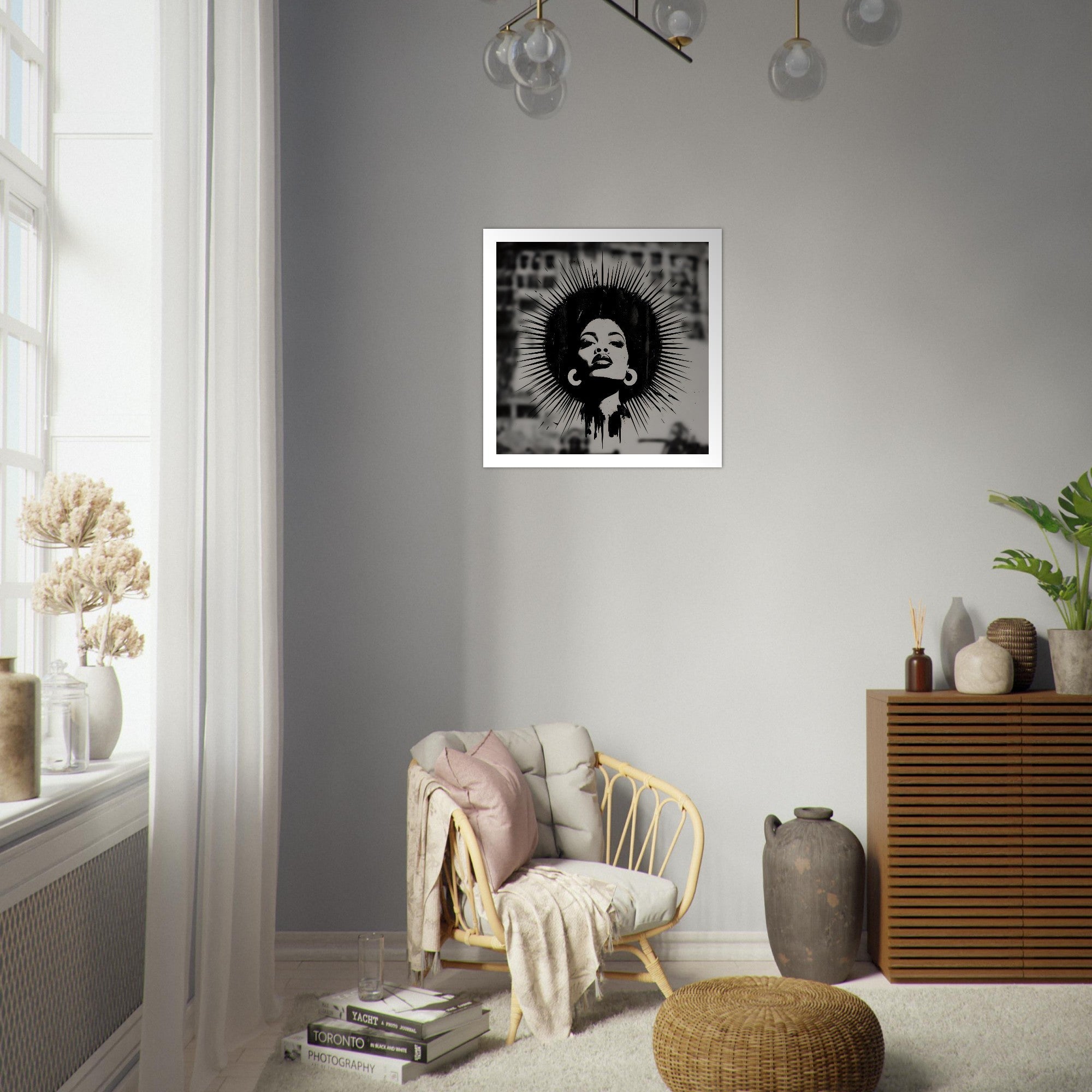 Afro Woman Silhouette Art Print – Grayscale Modern Wall Poster | Bold Feminine Decor
