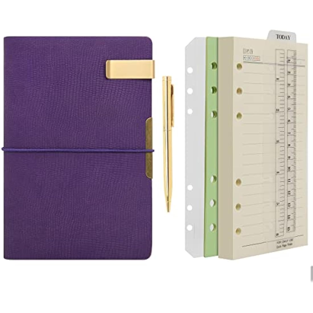 WONDERPOOL A6 Leather Diary Lined Paper Notebook & Pen - Refillable 6 Ring Binder Writing Spiral Journal for Office Travel Work and Plan Agenda (b-Purple, A6)