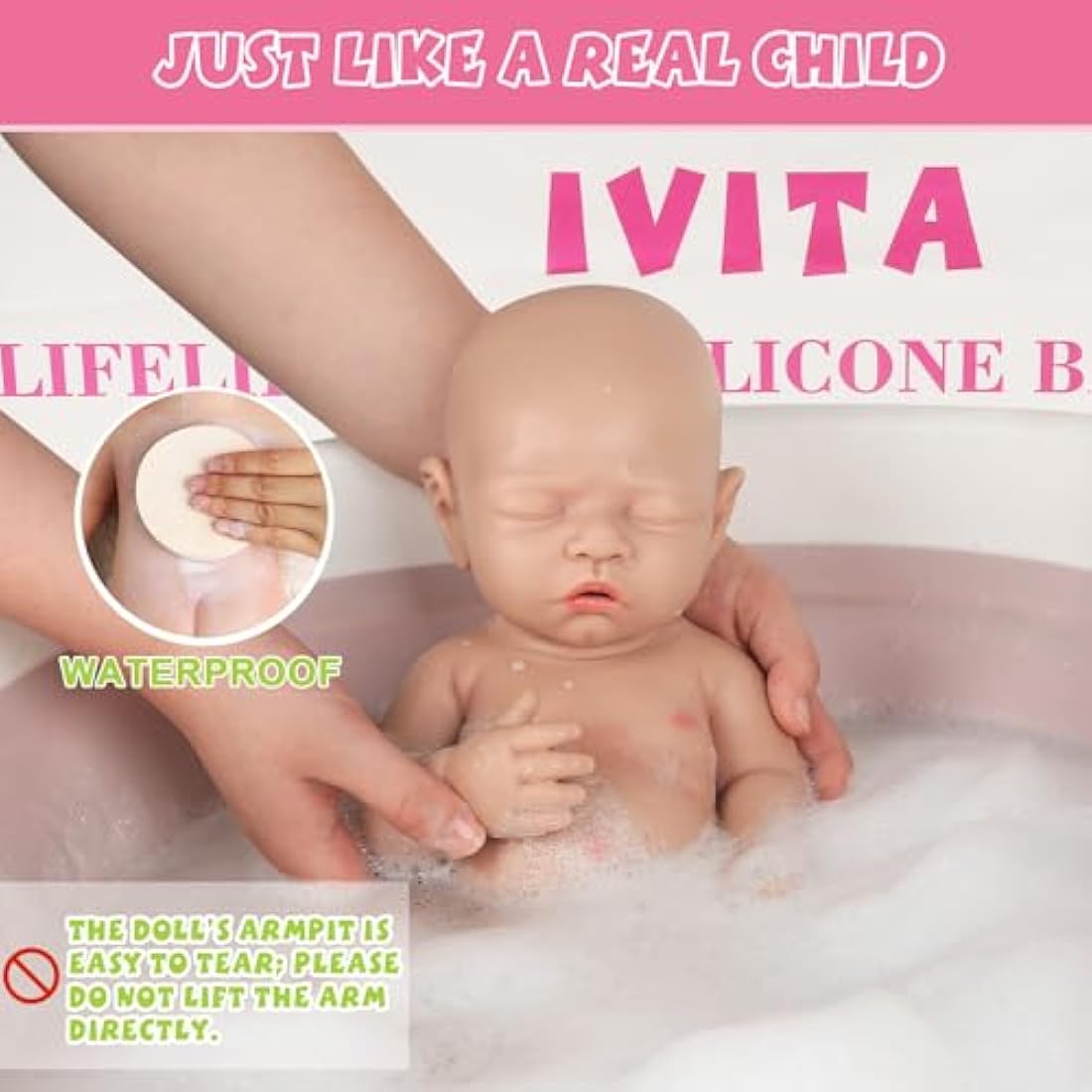 IVITA Full Body Silicone Reborn Baby Doll Newborn Baby Doll Open Mouth Girl (-14inch)