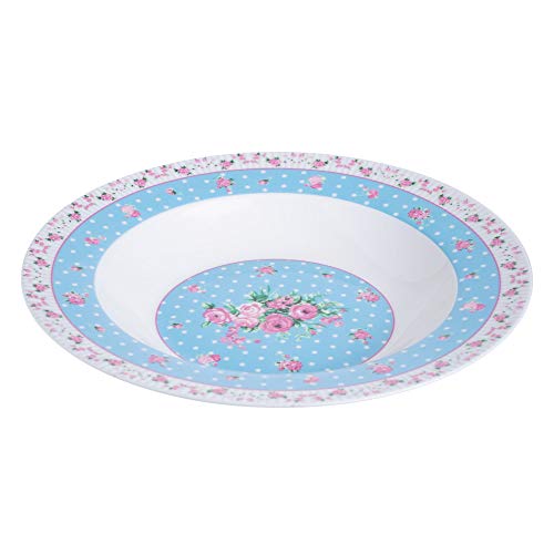Porcelain Fine China Soup Pasta Bowls Wide Rimmed Set 4 Gift Box 9 inch 23cm (Rose Blue)