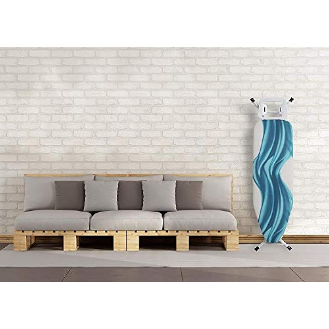 Mabel Home Adjustable Height, Deluxe, 4-Leg, Ironing Board, Additinoal Cover, Foldable, Collapsible, Space Savier Ironing Table, Blue/White Patterned