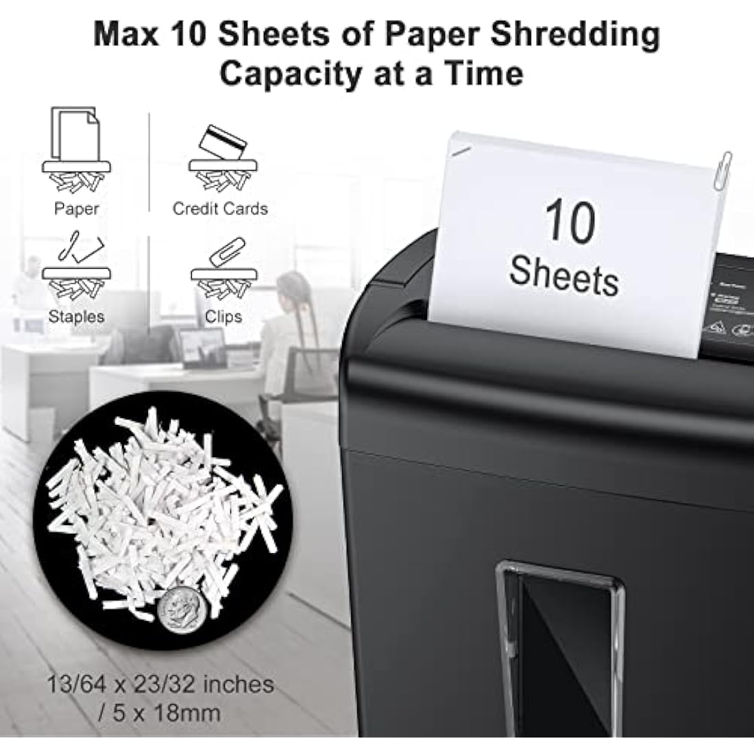 Bonsaii 10-Sheet Home Shredder, Cross-Cut Paper Shredder, Shreds Credit Cards/Staples/Clips, Small Office Shredder Machine with 21L Wastebasket & Transparent Window, Black (C209-D Upgrade Version)