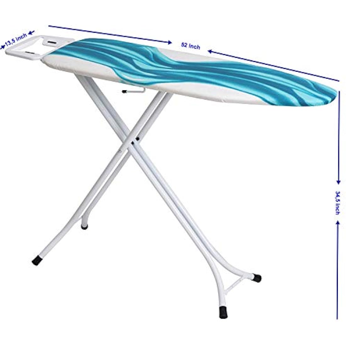 Mabel Home Adjustable Height, Deluxe, 4-Leg, Ironing Board, Additinoal Cover, Foldable, Collapsible, Space Savier Ironing Table, Blue/White Patterned