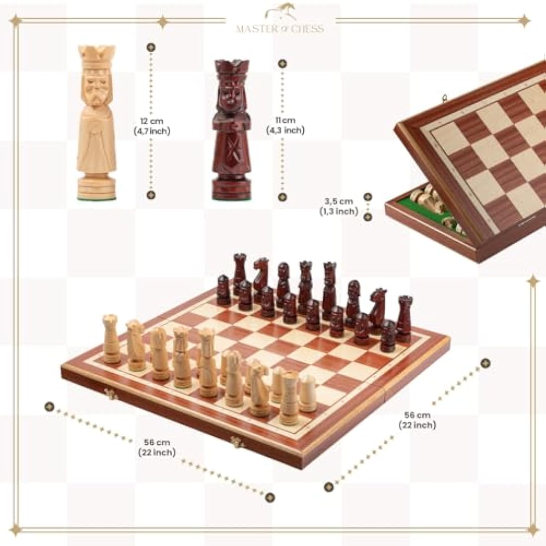 Master of Chess Wooden Chess Set with Pieces "CASTLE DELUXE XL" 56 cm / 22 in - Handmade Inlaid Large Foldable Chess Board Game for Adults and Kids