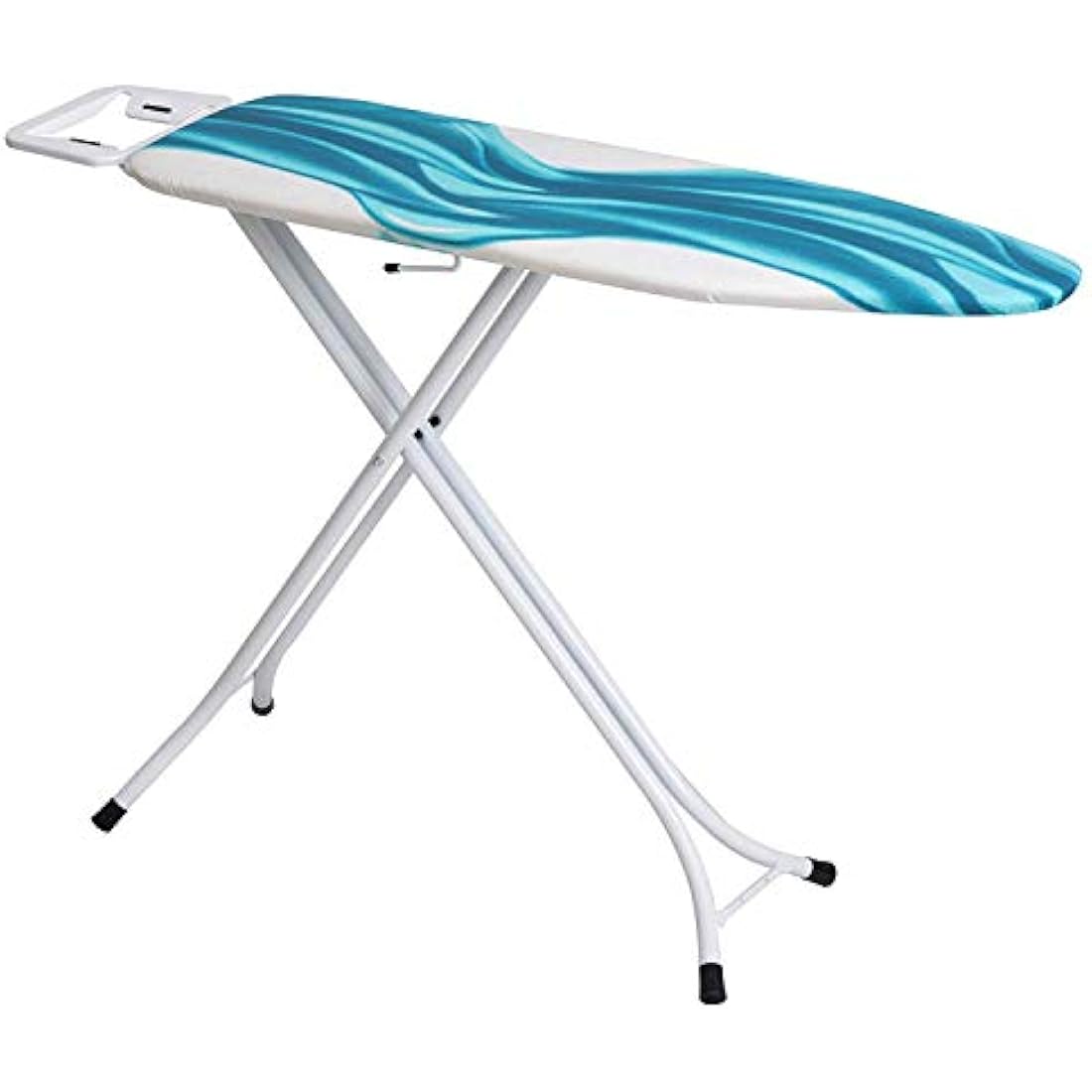 Mabel Home Adjustable Height, Deluxe, 4-Leg, Ironing Board, Additinoal Cover, Foldable, Collapsible, Space Savier Ironing Table, Blue/White Patterned