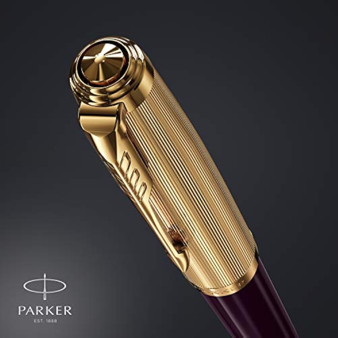 Parker 51 Fountain Pen | Deluxe Plum Barrel with Gold Trim | Fine 18k Gold Nib with Black Ink Cartridge | Gift Box