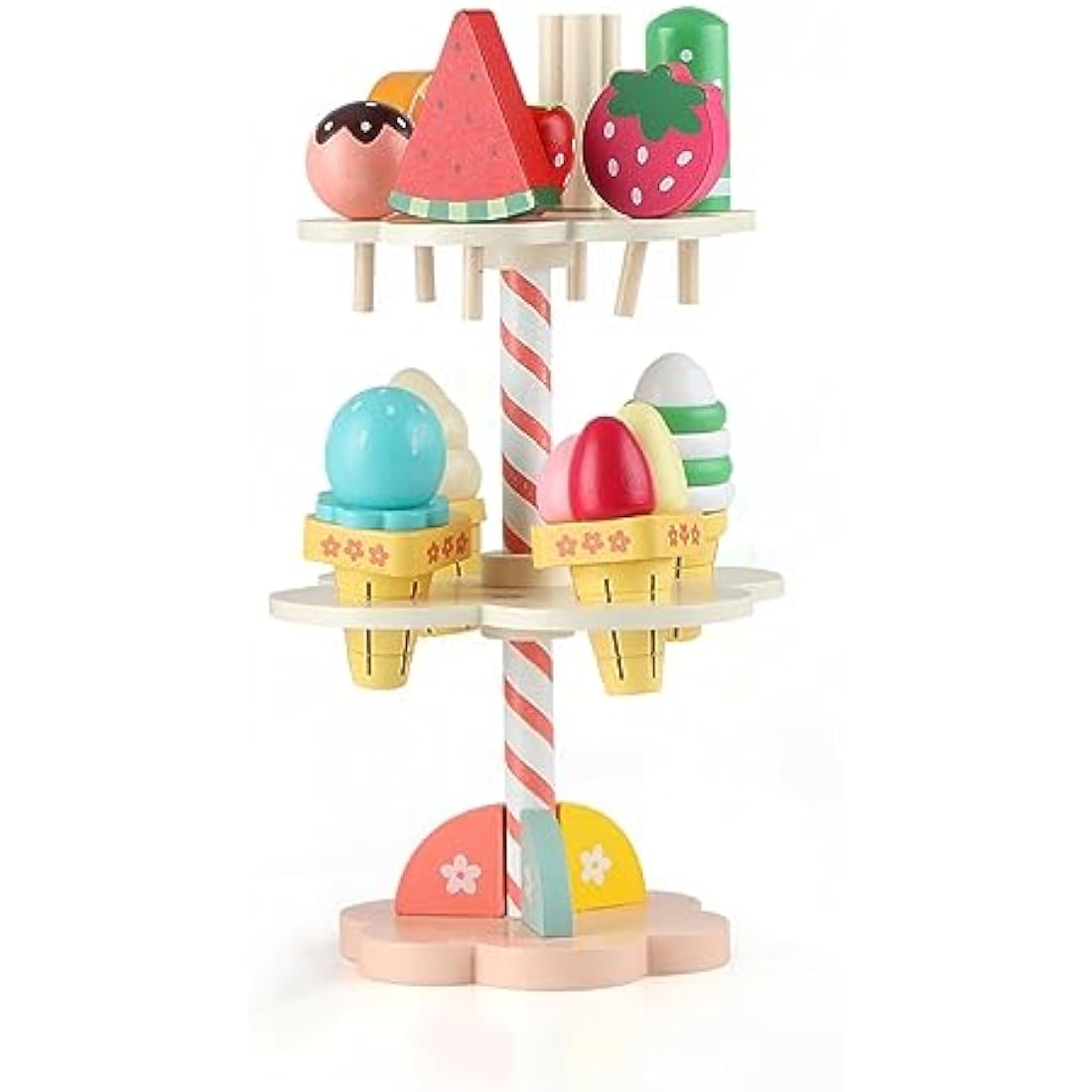 Wondertoys Wooden Ice Cream Stand Pretend Play Kitchen Food Toy Set
