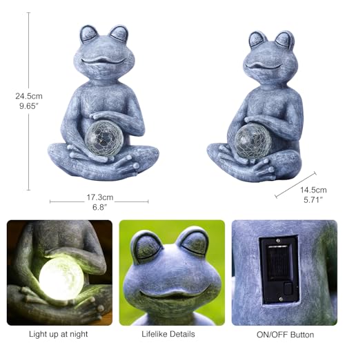 Solar Outdoor Garden Meditating Yoga Frog Statue With Gazing Solar Ball- Frog Gifts for Women/Mom, Zen Garden Frog Figurines for Home,Garden