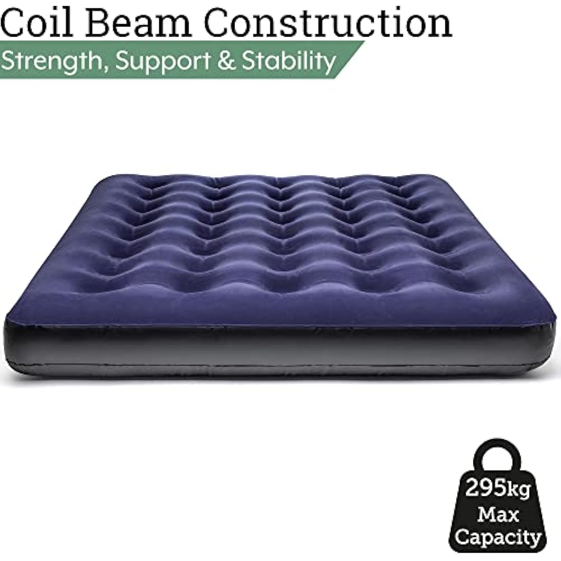Comfort Quest Double Airbed, Inflatable Guest Air Bed, Blow Up Camping Mattress, Flocked Surface, Coil Beam Construction, L191cm x W137cm x D22cm, Max Weight 295kg